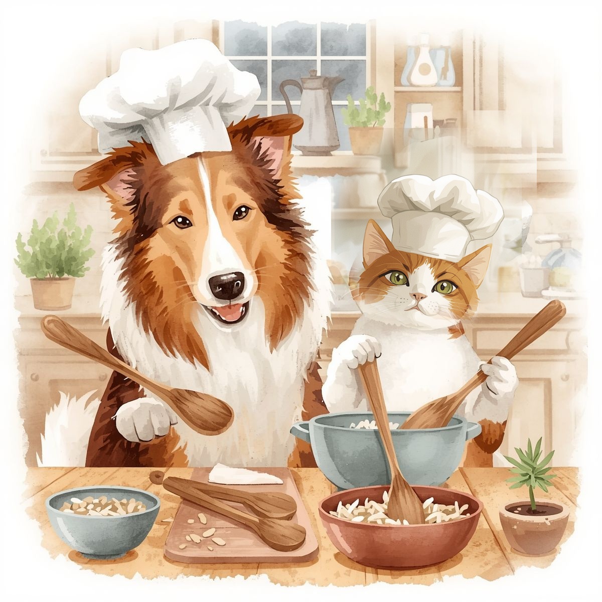 Mascotas de un poco más sana cocinando
